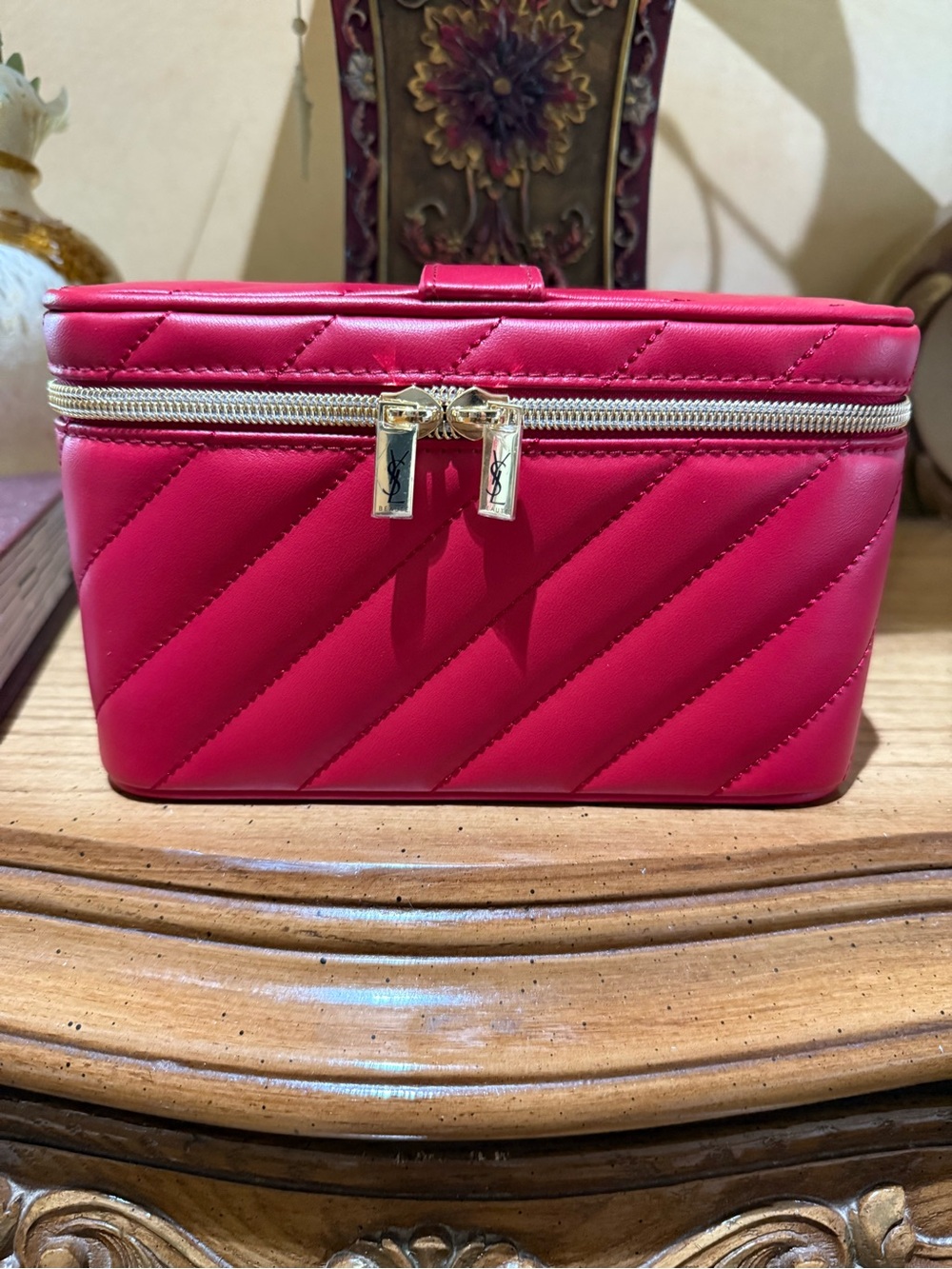 Yves Saint Laurent Hot Pink Quilted Cosmetic Case with Gold Hardware